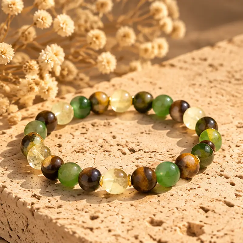Bracelet en pierres naturelles Œil du Tigre, Citrine et Agate verte Les bienfaits énergétiques des pierres naturelles